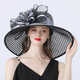 Kentucky Derby Hats Mesh Flower Decoration Broad-Brimmed Hat
