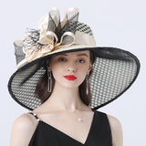 Kentucky Derby Hats Mesh Flower Decoration Broad-Brimmed Hat