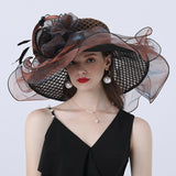 Kentucky Derby Hats with Mesh Flower Decoration Broad-Brimmed Hat