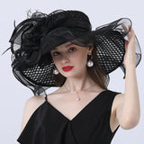 Kentucky Derby Hats with Mesh Flower Decoration Broad-Brimmed Hat