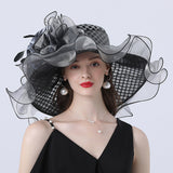 Kentucky Derby Hats with Mesh Flower Decoration Broad-Brimmed Hat