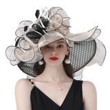 Kentucky Derby Hats with Mesh Flower Decoration Broad-Brimmed Hat