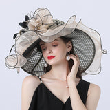 Kentucky Derby Hats with Mesh Flower Decoration Broad-Brimmed Hat