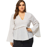 Women Plus Size Tops Autumn Sexy Pullover V-neck Slim Shirt for Women