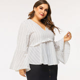 Women Plus Size Tops Autumn Sexy Pullover V-neck Slim Shirt for Women