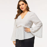 Women Plus Size Tops Autumn Sexy Pullover V-neck Slim Shirt for Women