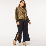 Women Plus Size Jackets Autumn and Winter Long Sleeves Leopard Print Jacket Coat for Women