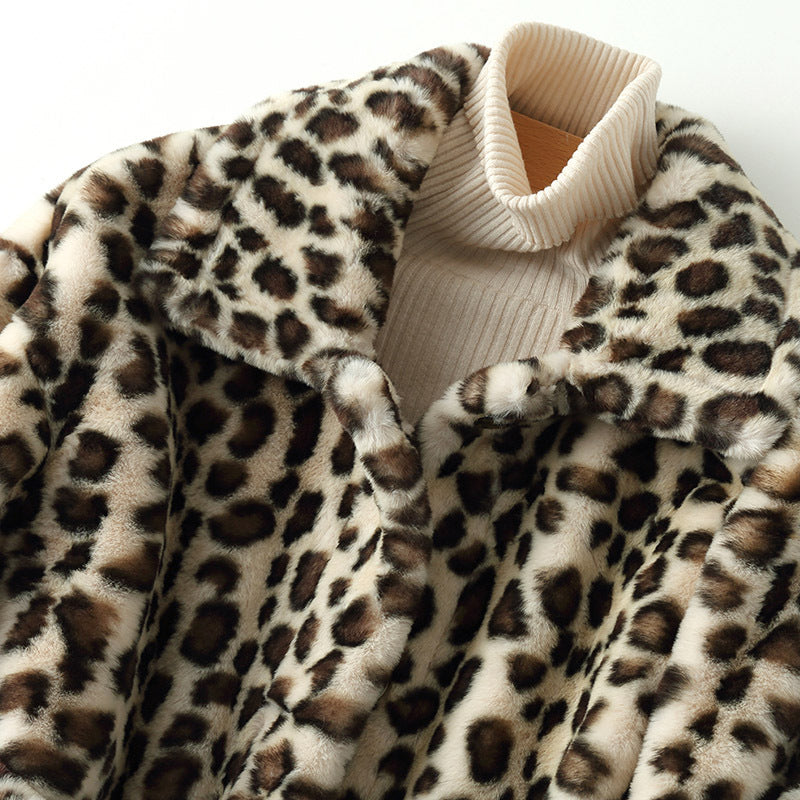 Women Dalmatian Coat Leopard Print Lamb Wool Thickened Short Loose Two-Sided Wear