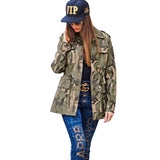 Nina Parker Camo Jacket Rivet Multi-Bag Drawstring Cool Camouflage Workwear Casual Baseball Uniform