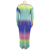 Women Plus Size Maxi Dresses Colorful Striped Printed Autumn Maxi Dress