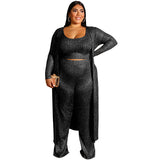 Women Plus Size Co-ords Vest Wide Leg Pants Large Coat Fashion Casual Three-Piece Suit