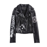 Eye Dare You Jacket Autumn Rivet Motorcycle Leather Coat Women's Handsome Cool Letter Printed PU Leather Jacket Short Coat