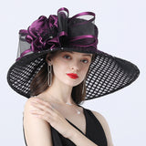 Kentucky Derby Hats Mesh Flower Decoration Broad-Brimmed Hat