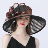 Kentucky Derby Hats Mesh Flower Decoration Broad-Brimmed Hat