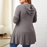 Women Plus Size Tops Hooded Irregular Button Long Sleeve Knitted Top