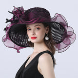 Kentucky Derby Hats with Mesh Flower Decoration Broad-Brimmed Hat