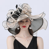 Kentucky Derby Hats with Mesh Flower Decoration Broad-Brimmed Hat