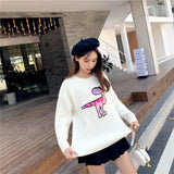 Dinosaur Sweaters Embroidered Sequins Dinosaur Loose Pullover