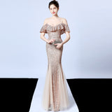 Sequin Evening Dress Tassel Sequin Fishtail Evening Party Dress for Women