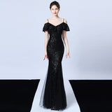Sequin Evening Dress Tassel Sequin Fishtail Evening Party Dress for Women
