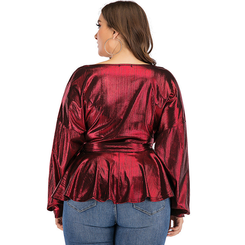 Women Plus Size Tops Autumn and Winter Christmas Pullover V-neck Slim Shirt for Women