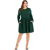 Women Plus Size Midi Dresses Spring Fashion Long Sleeve Round Neck Large Swing Dress