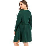 Women Plus Size Midi Dresses Spring Fashion Long Sleeve Round Neck Large Swing Dress