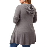 Women Plus Size Tops Hooded Irregular Button Long Sleeve Knitted Top