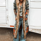 Beth Dutton Outfits Winter Long Fur Collar Coat Long Sleeve Printed Long Trench Coat for Women