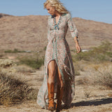 Beth Dutton Bohemian Dress Winter Autumn Midi Dresses French Printed Long Bottoming Dress