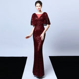 Sequin Evening Dress 18013# Polyester Silk Tassel Sequin Fishtail Banquet Elegant Graceful Annual Meeting Host Car Model Party Dress Female Autumn