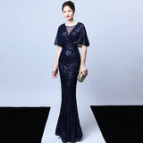 Sequin Evening Dress 18013# Polyester Silk Tassel Sequin Fishtail Banquet Elegant Graceful Annual Meeting Host Car Model Party Dress Female Autumn