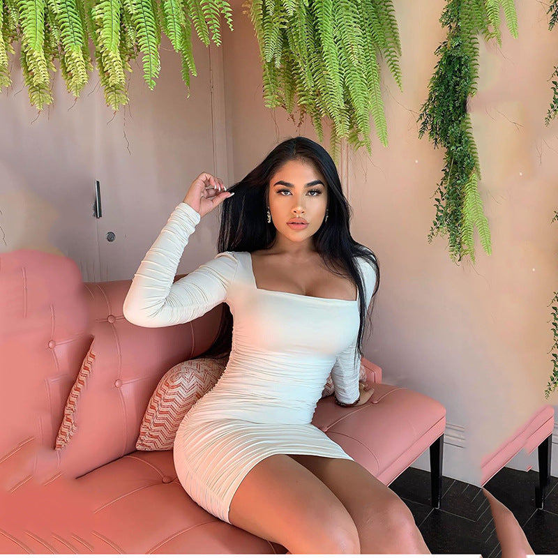 Bella Hadid Dress Long Sleeve Pleated Backless Lace-up Sheath Dress