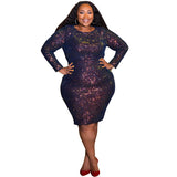 Women Plus Size Midi Dresses Tight Long Sleeve Colored Beads Nightclub Dress