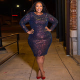 Women Plus Size Midi Dresses Tight Long Sleeve Colored Beads Nightclub Dress