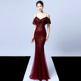 Sequin Evening Dress Tassel Sequin Fishtail Evening Party Dress for Women