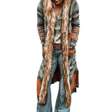 Beth Dutton Outfits Winter Long Fur Collar Coat Long Sleeve Printed Long Trench Coat for Women