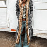 Beth Dutton Outfits Winter Long Fur Collar Coat Long Sleeve Printed Long Trench Coat for Women