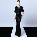 Sequin Evening Dress 18013# Polyester Silk Tassel Sequin Fishtail Banquet Elegant Graceful Annual Meeting Host Car Model Party Dress Female Autumn