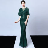 Sequin Evening Dress 18013# Polyester Silk Tassel Sequin Fishtail Banquet Elegant Graceful Annual Meeting Host Car Model Party Dress Female Autumn