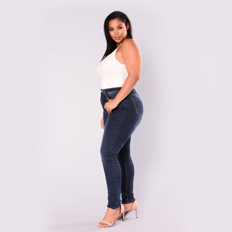 Women Plus Size Jeans Ripped Fashion High Waist Skinny Pants