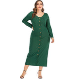 Women Plus Size Maxi Dresses Long Sleeve V-neck Pencil Dress