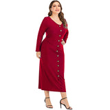 Women Plus Size Maxi Dresses Long Sleeve V-neck Pencil Dress