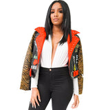 Women Plus Size Jackets Rivet Leather Coat Tiger Head Print Fashionable Jacket