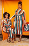 Women Plus Size Midi Dresses Color Striped Printed Bow Tie One-Step Dress