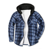 Mens Flannel Jacket with Hoodie Autumn and Winter Plaid Shirt Men's Fleece Lined Padded Warm Keeping Top Shirt Berber Fleece Coat