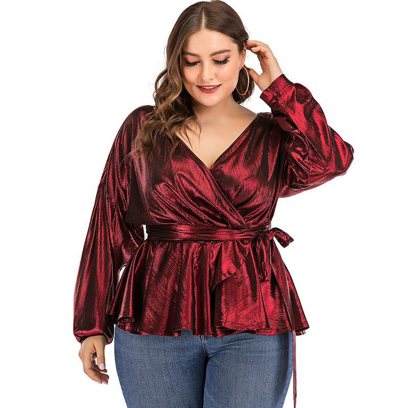 Women Plus Size Tops Autumn and Winter Christmas Pullover V-neck Slim Shirt for Women