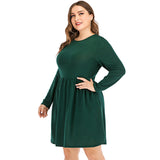 Women Plus Size Midi Dresses Spring Fashion Long Sleeve Round Neck Large Swing Dress