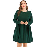 Women Plus Size Midi Dresses Spring Fashion Long Sleeve Round Neck Large Swing Dress