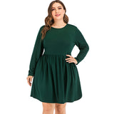 Women Plus Size Midi Dresses Spring Fashion Long Sleeve Round Neck Large Swing Dress